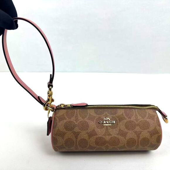 Coach Nolita Barrel Bag In Colorblock Signature Canvas Tan pink Petal CY040 - Picture 3 of 10